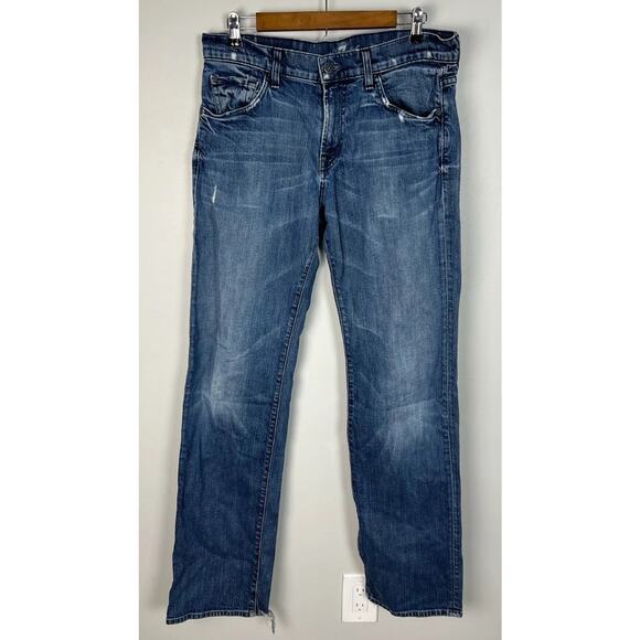 7 For All Mankind Austyn Jeans Blue Relaxed Straight Leg Size 33 Men’s - Picture 1 of 7